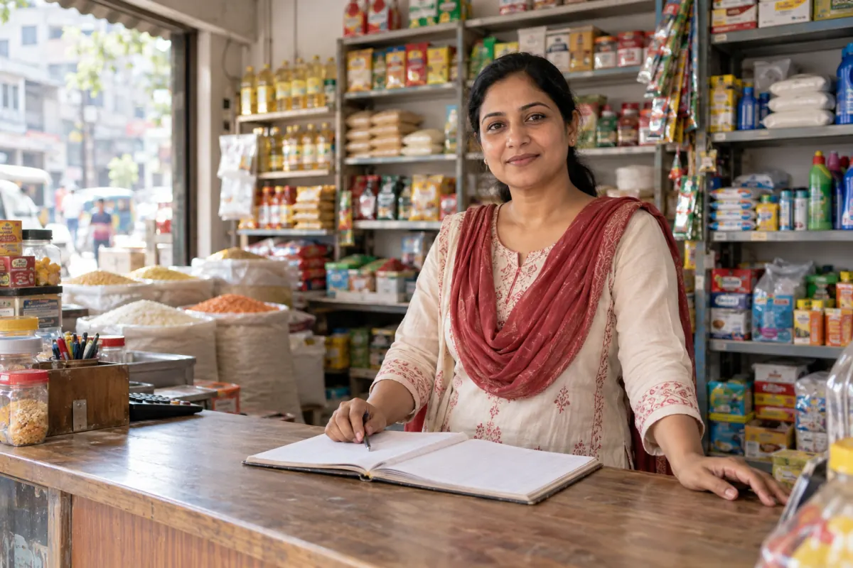 নিজের দোকানে একজন নারী ব্যবসায়ী